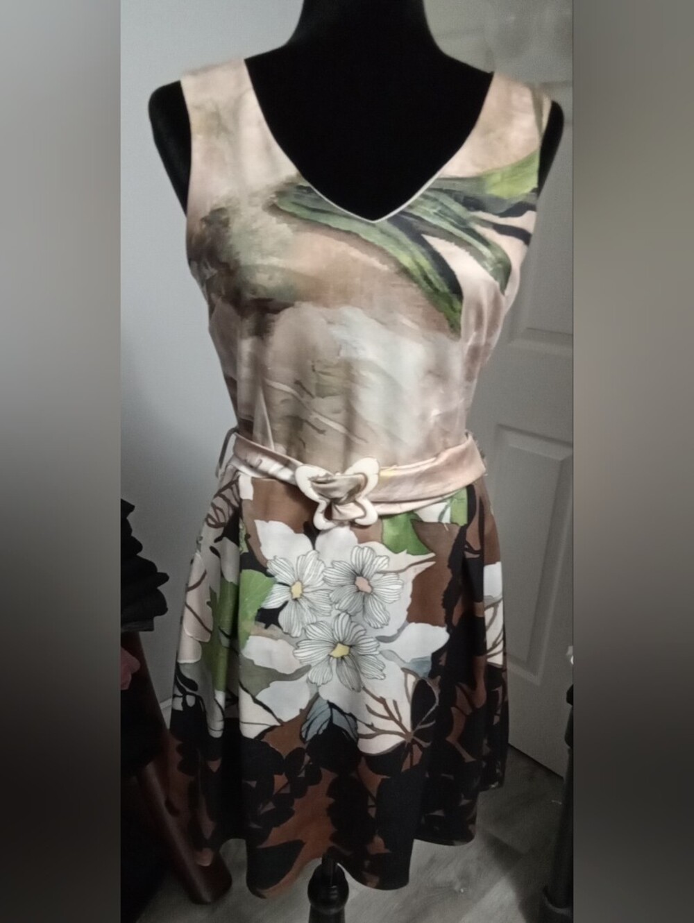 VINTAGE Bedo Small Y2K Earth Tone Floral Belted Mini Dress
